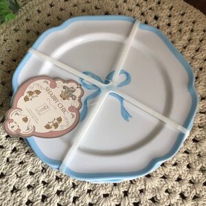 Shabby Chic Blue and White Coquette BOW Salad Luncheon Plates
